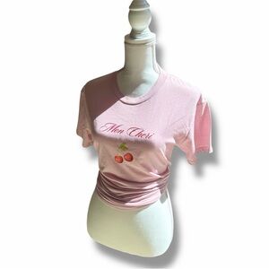 French Mon Cheri Cherry Graphic T-Shirt Pink S